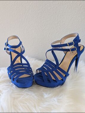 Blue Strappy High Heel Sandals for Women